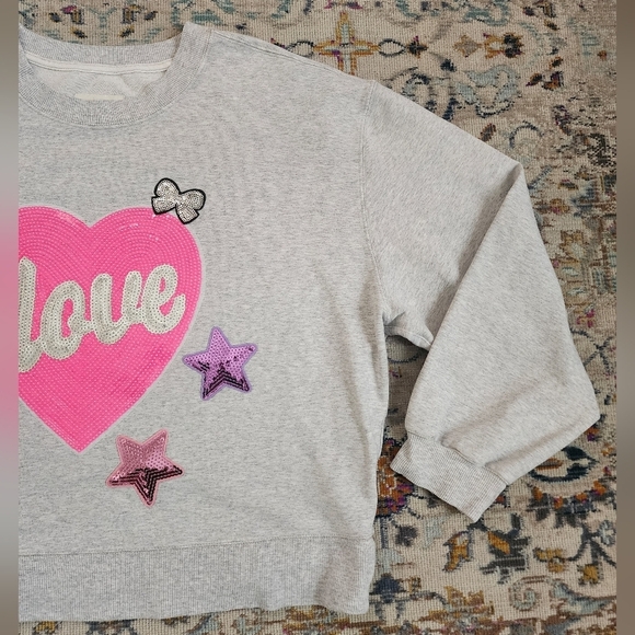 Abercrombie & Fitch, Upcycled Grey Oversized Sweatshirt Sequins Heart, sx XL - Picture 6 of 14